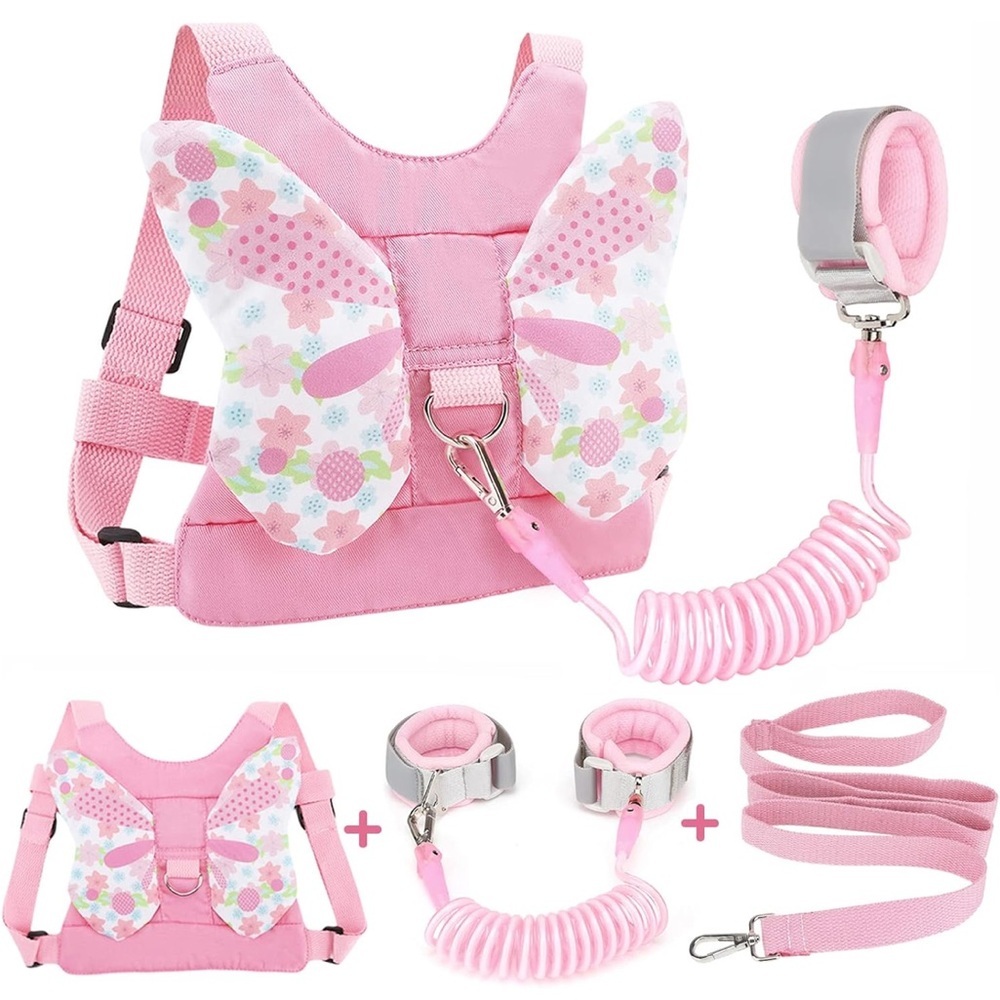 Pink Butterfly Kids Harness with Leash